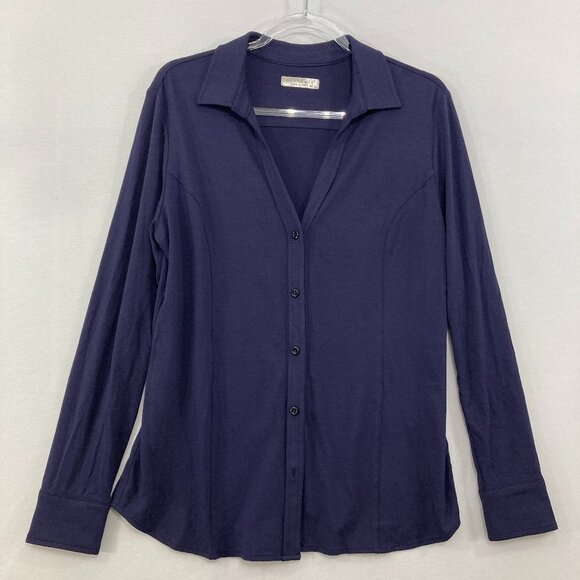 Anatomie Medium Nikki Longsleeve Pique Shirt Stretch Knit Button Up Preppy - Picture 1 of 11
